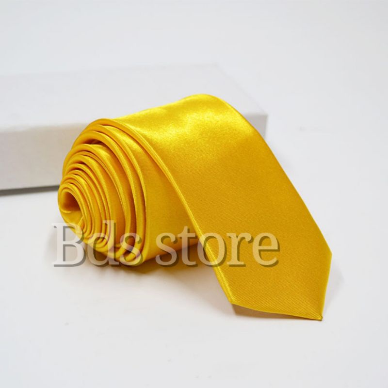 Dasi polos satin warna kuning terang slim 2 inch dan medium 3 inch