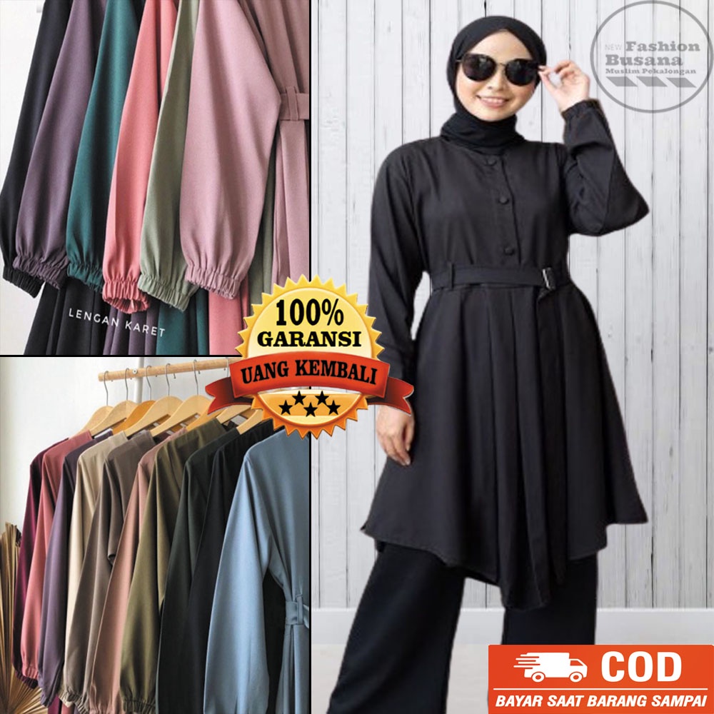 Tunik wanita exclusive kekinian warna Hitam polos bahan Moscrepe