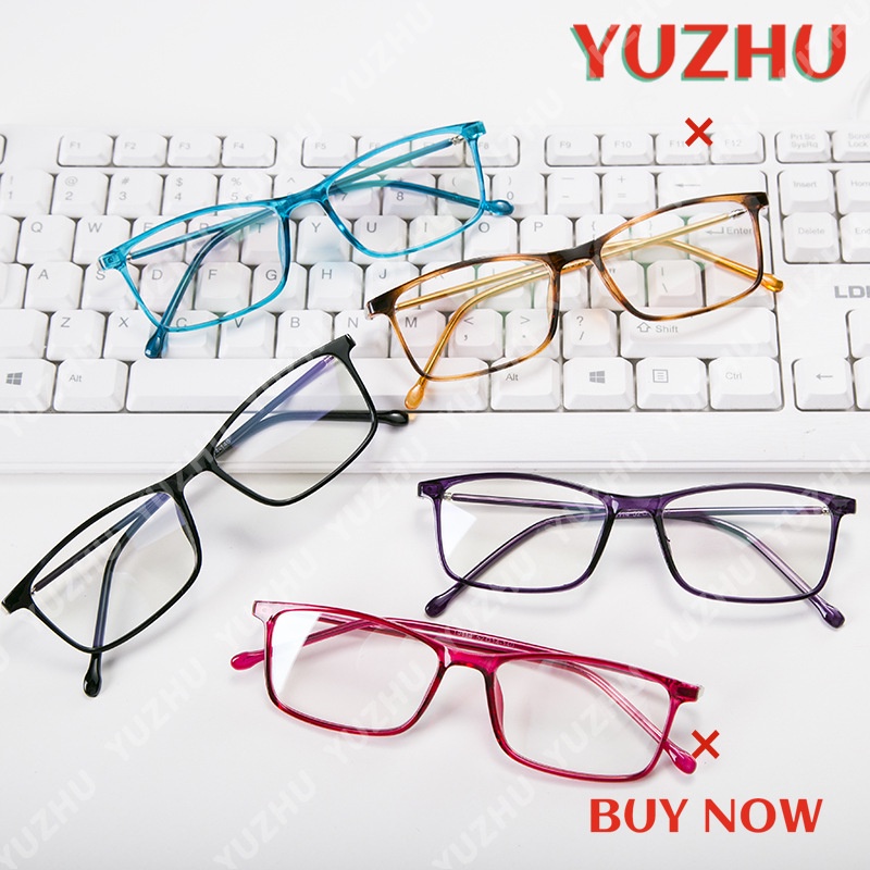 (YUZHU) Bayar di Tempat Retro Rectangle TR90 Frame Kacamata Bulat Anti Blue Eyeglasses Wanita/Pria