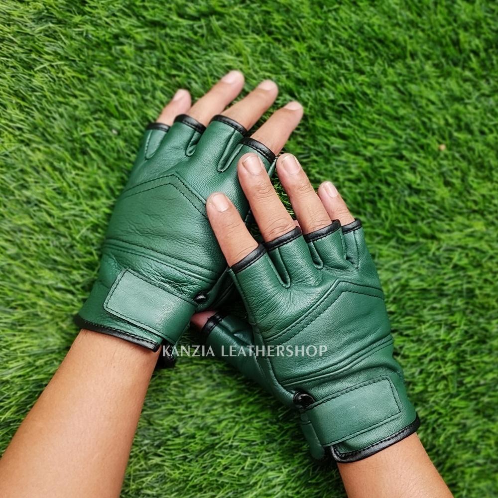 Sarung Tangan Kulit Motor Setengah Jari Kanzia Leathershop Yana Gloves