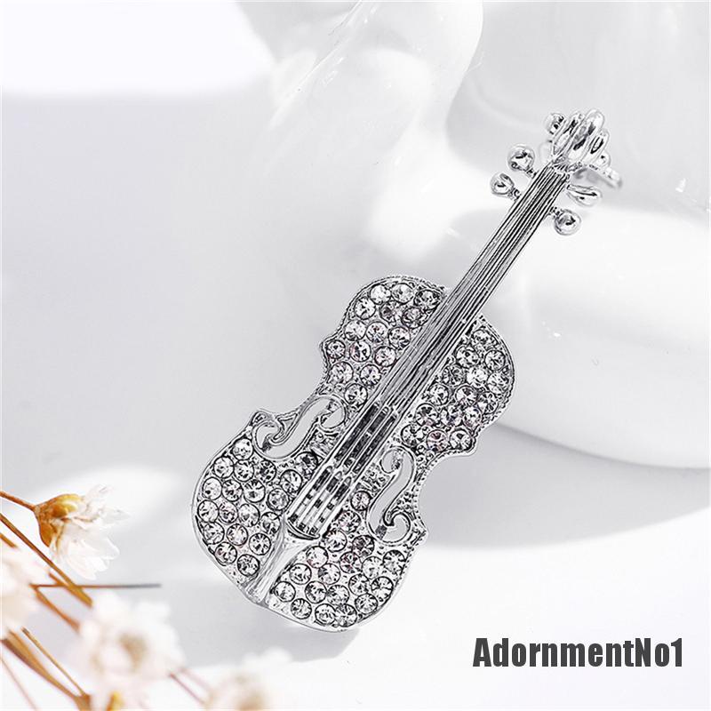 (Adornmentno1) Pin / Bros Bentuk Biola Lapis Emas / Silver Untuk Wanita