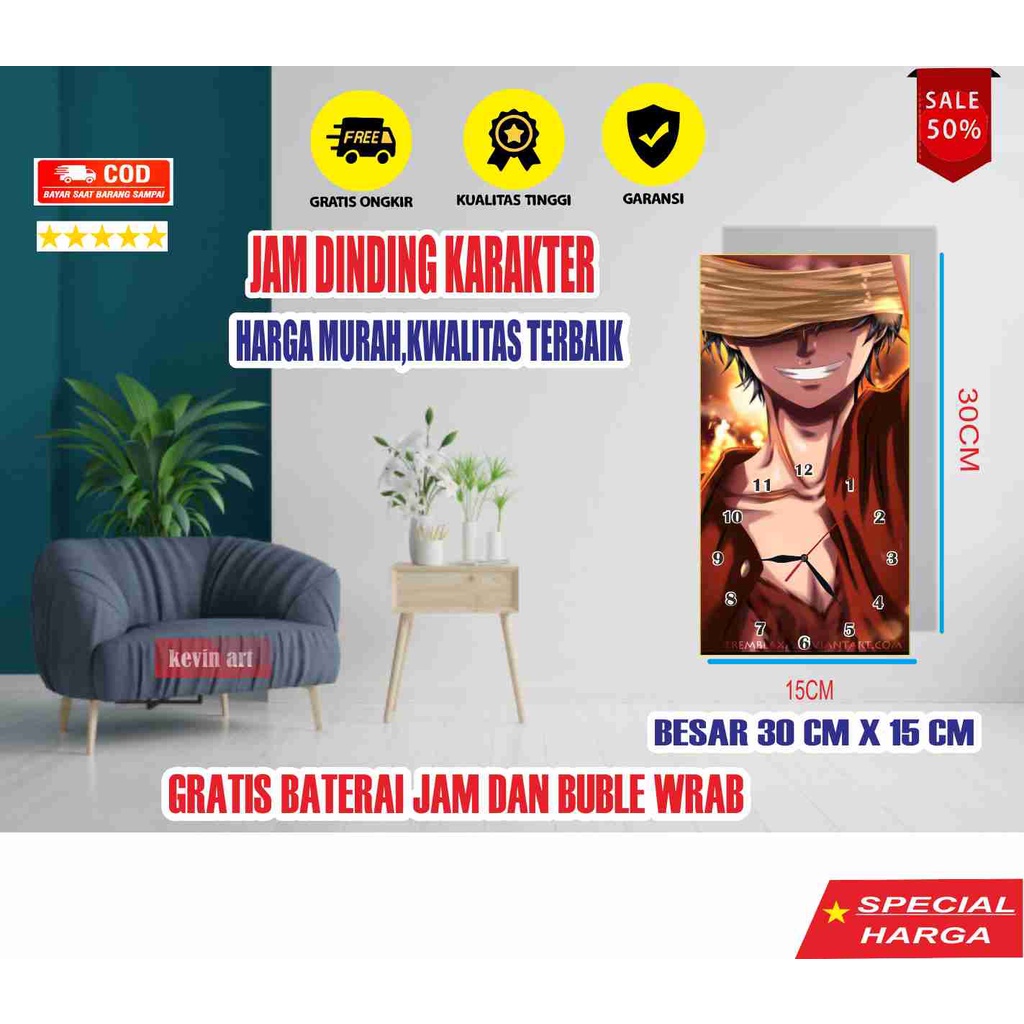 JAM DINDING BESAR ONEPICE UNIK KEREN LUFFY KARAKTER TERBARU PALING LARIS