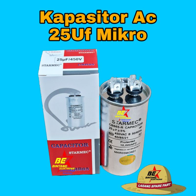 KAPASITOR AC 25 MIKRO CAPASITOR 25 UF CAPASITOR 25UF Ac 400/450 VAC smc