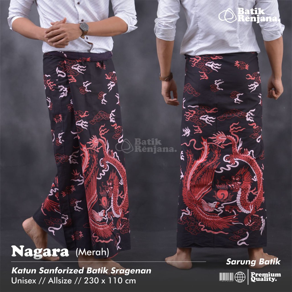 NAGARA MERAH Sarung Batik Pria Cowok Dewasa Premium Motif Batik Lebaran Asli Solo ALL Size RENJANA