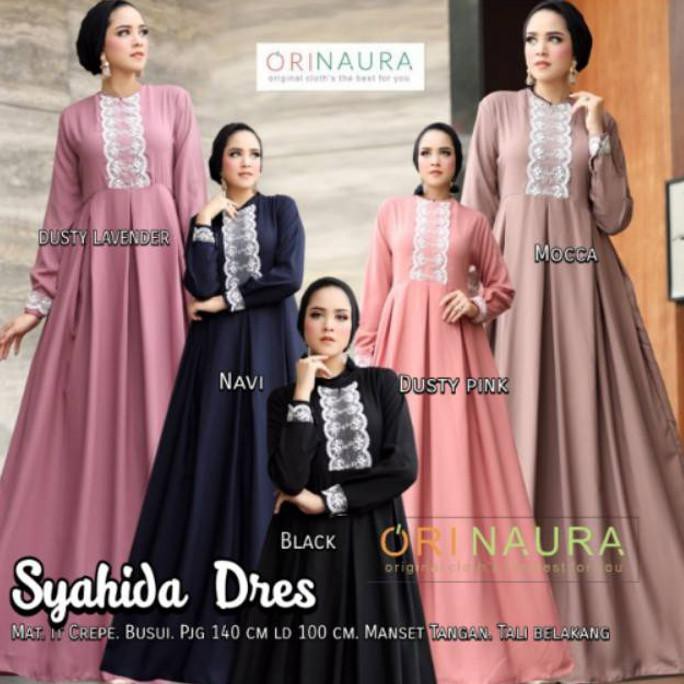 Baju Gamis Wanita Terbaru Polos Maxy Syahida Dress Original Naura