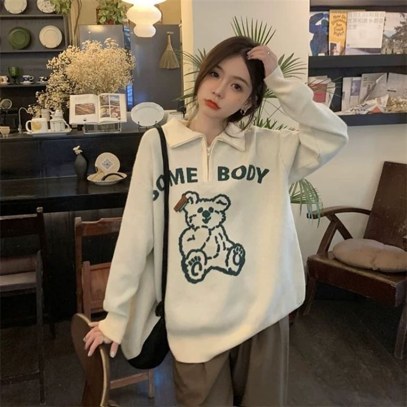 Some Body Sweater Zipper Wanita Oversize | Sweater Kpop Oversize | Sweater Style Korea Oversize | Sweater Korean Style