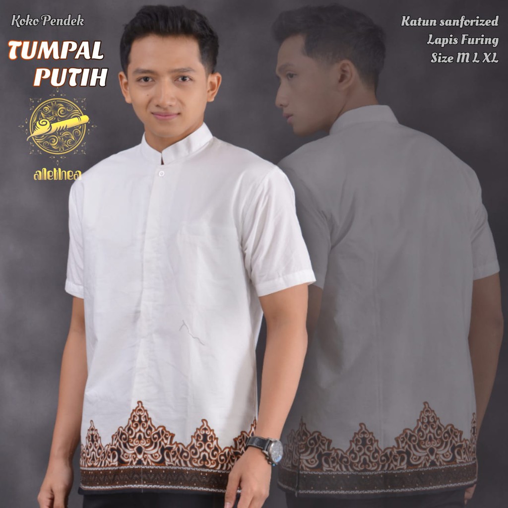 TUMPAL PUTIH Kemeja Baju Koko Batik Pria Dewasa Premium Lebaran Asli Solo RENJANA