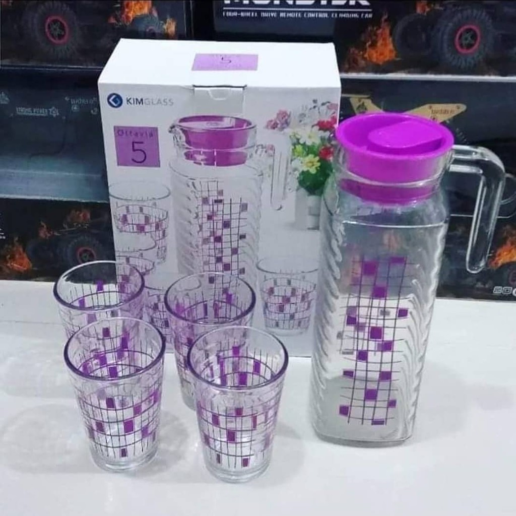 🔥Kimglass 🔥Teko Set Kaca - 1 Teko 4 Gelas - Pitcher Minuman Set