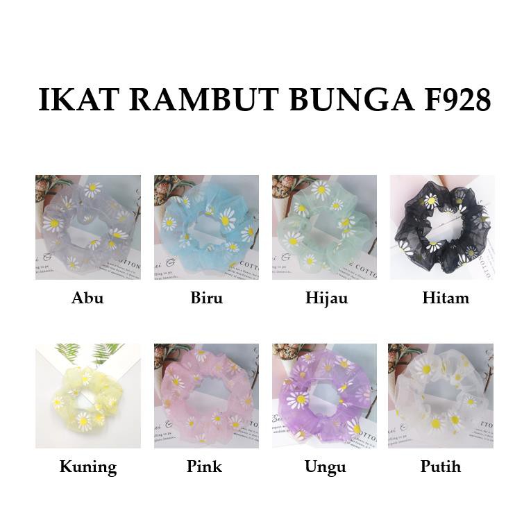 Grosir - F928 Karet Ikat Rambut Scrunchie / Kuncir Rambut Jaring Motif Bunga / Fashion Rambut Wanita