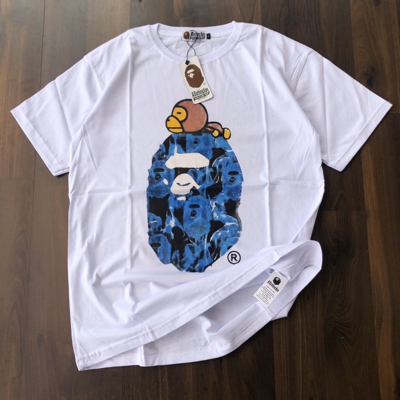 KAOS BAPE / A BATHING APE - LOGO BIRU MIRROR 1:1 ORIGINAL OVERSIZE