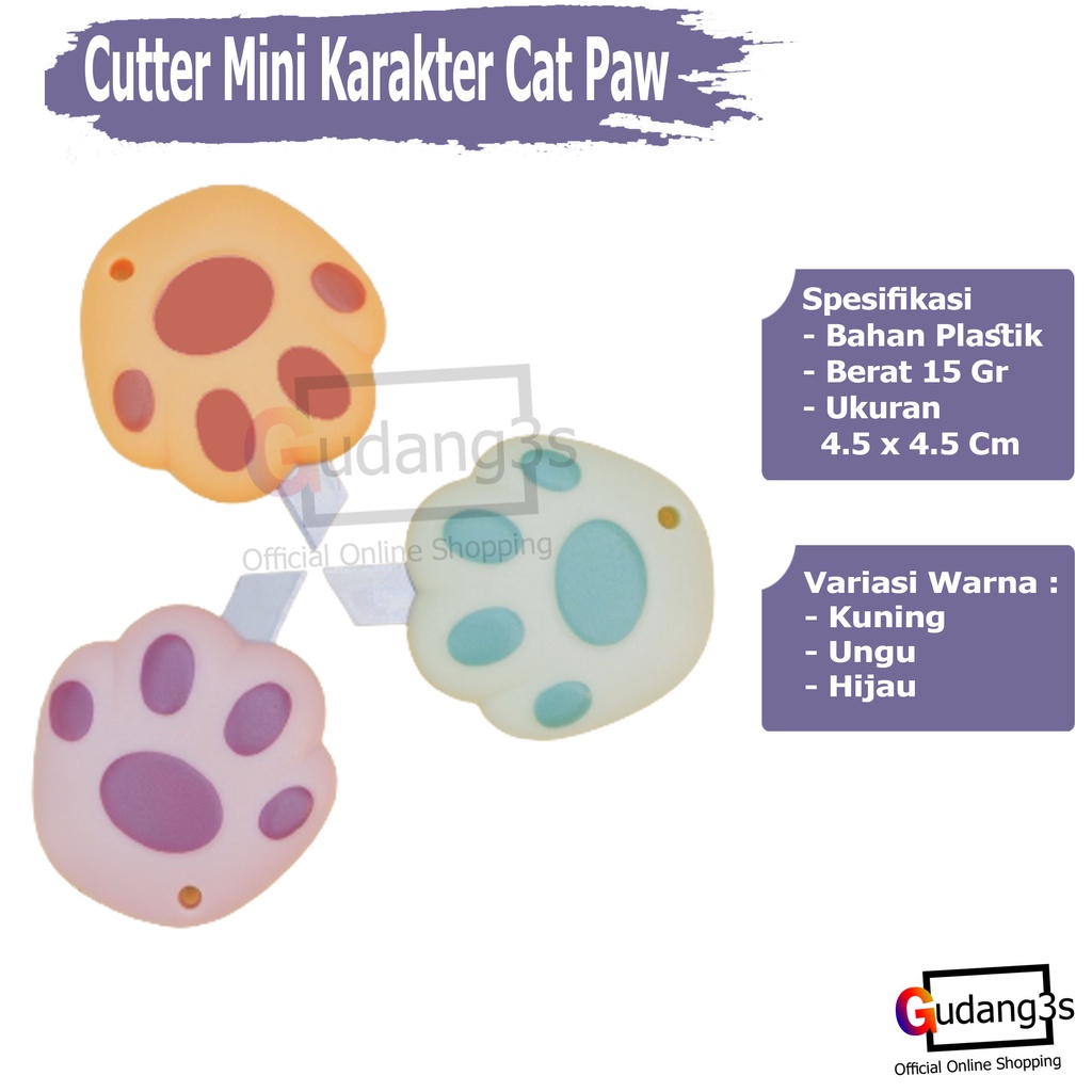 

Cutter Mini Karakter Paw Cat Dog Pemotong Kertas Karakter Mini Unik