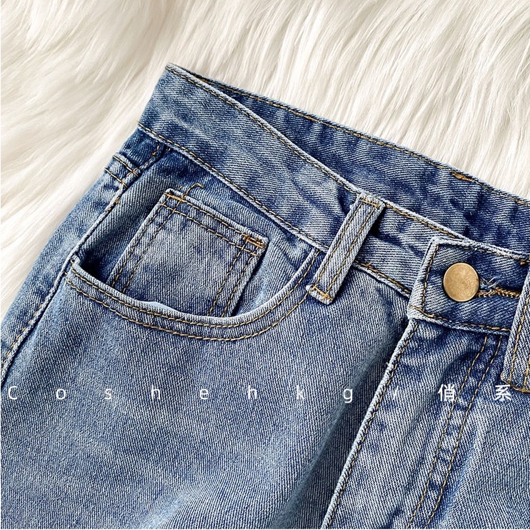 korean kekinian boyfriend rok high waist straight fit jeans wanita