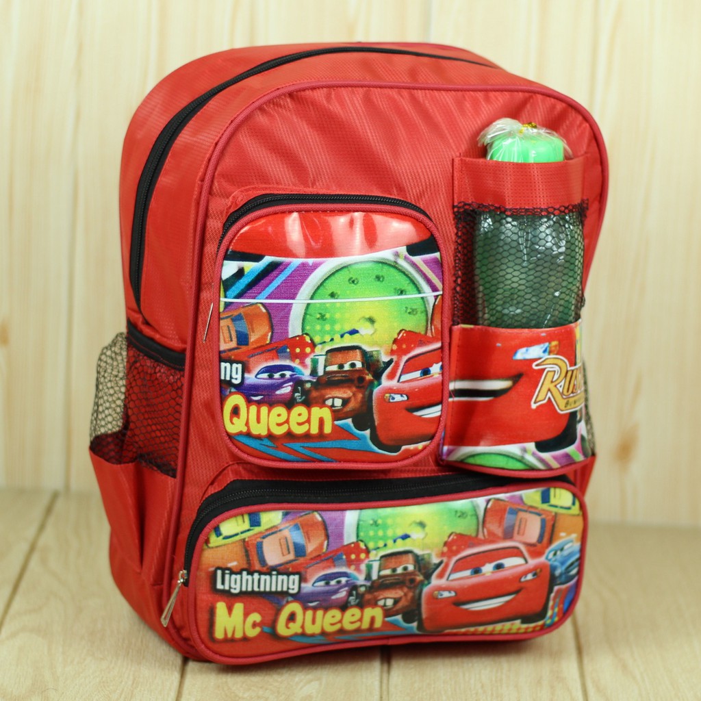 ( BONUS BOTOL MINUM ) Tas Ransel Anak Cowok Tas Sekolah Karakter Cars Merah Back Pack Fashion Kids