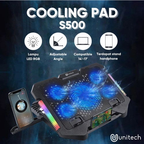 Coolingpad Gaming Unitech 5 kipas RGB Plus Docking Handphone S500