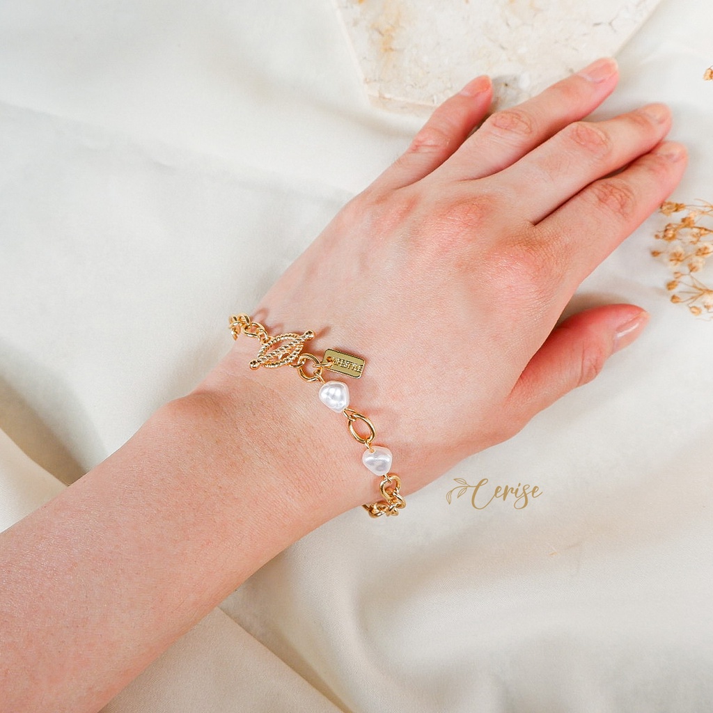 Lanovia Bracelet | Gelang rantai emas mutiara putih korea cantik aksesoris wanita trendy stylish