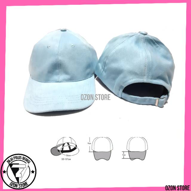 Topi Baseball Distro Caps Polos Pengait Besi Bahan Rapel Premium - Biru Baby