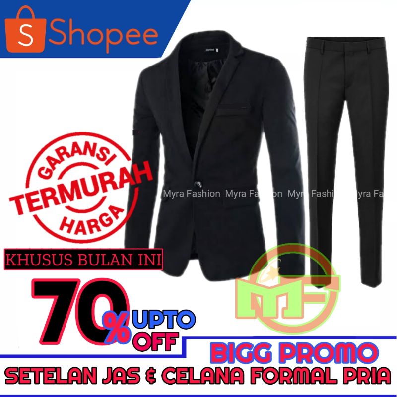 COD Setelan Jas Pria Lengkap Hitam Polos / Setelan Jas Formal Pria / Setelan jas dan celana formal