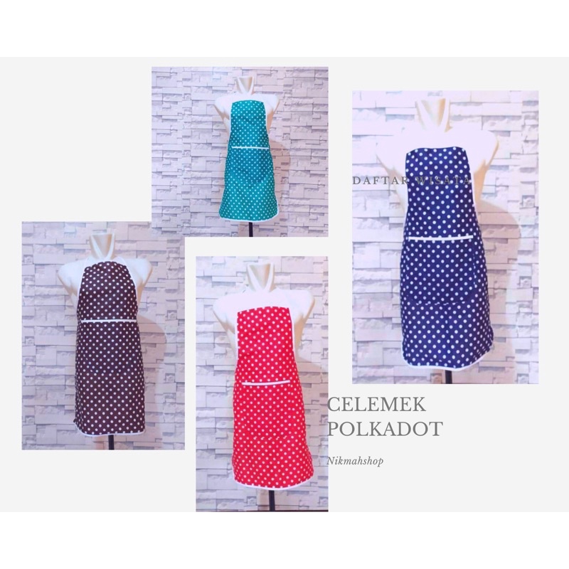 celemek masak motif polkadot | celemek kain