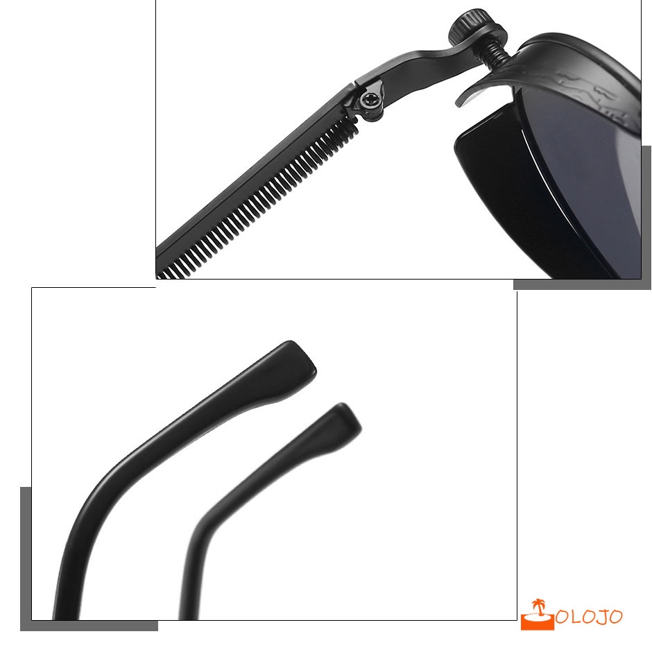 OLOJO Kacamata Hitam Vintage Sunglass Terpolarisasi Steampunk Putaran Kacamata
