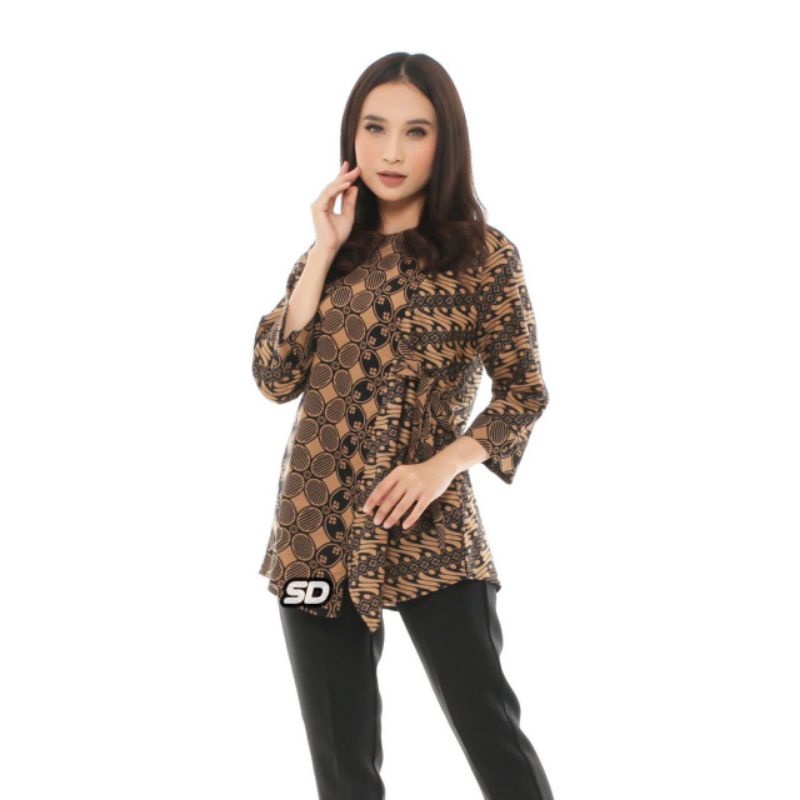 tey-17 Batik Wanita ASJ SA HRB026 Kenogo Kemeja Tosca Pendek-B seno coklat