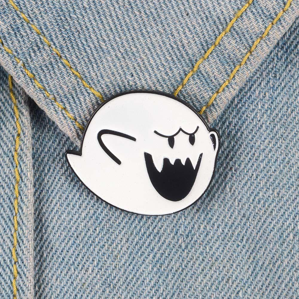 Needway   Hantu Bros Hadiah Untuk Anak-Anak Kerah Bros Perhiasan Aksesoris Hantu Putih Perjalanan Peringatan Boo Hantu Enamel Pin