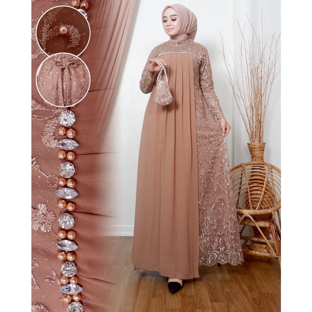 AK - GAMIS TASYA GAMIS PESTA GAMIS PAYET GAMIS MODERN GAMIS MEWAH DRESS PESTA DRESS MEWAH DRESS PERNIKAHAN DRES LEBARAN GAMIS WISUDA BAJU SERAGAM OUT FIT WANITA FASHION MUSLIM-MOCCA