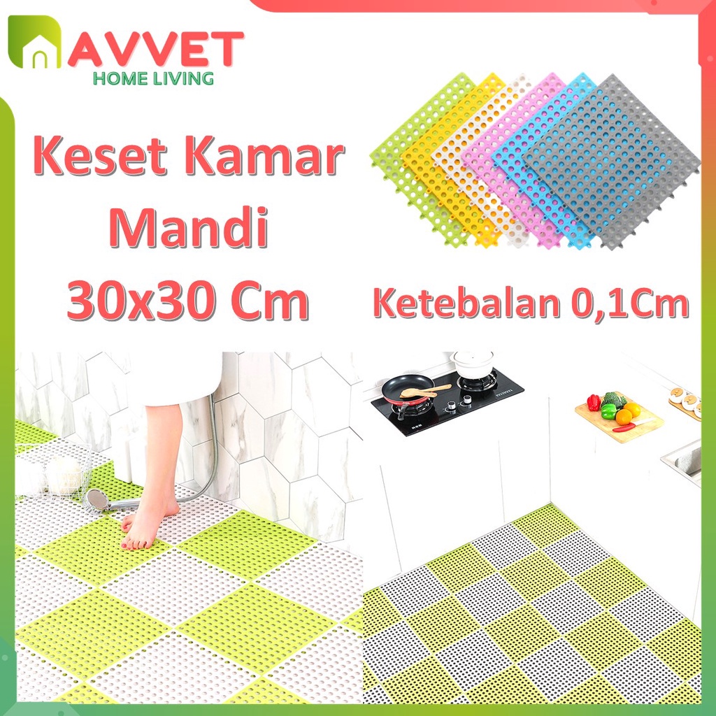 AVVET Karpet Kamar Mandi Anti Slip Polkadot Keset Anti Licin Dapur Mat Non-Slip 30x30 CM