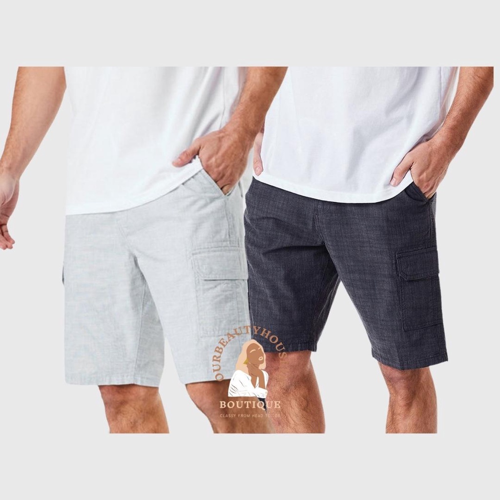 [3 Warna] ANKO Celana Pendek Pria Mens Textured Cargo Shorts Oatmeal