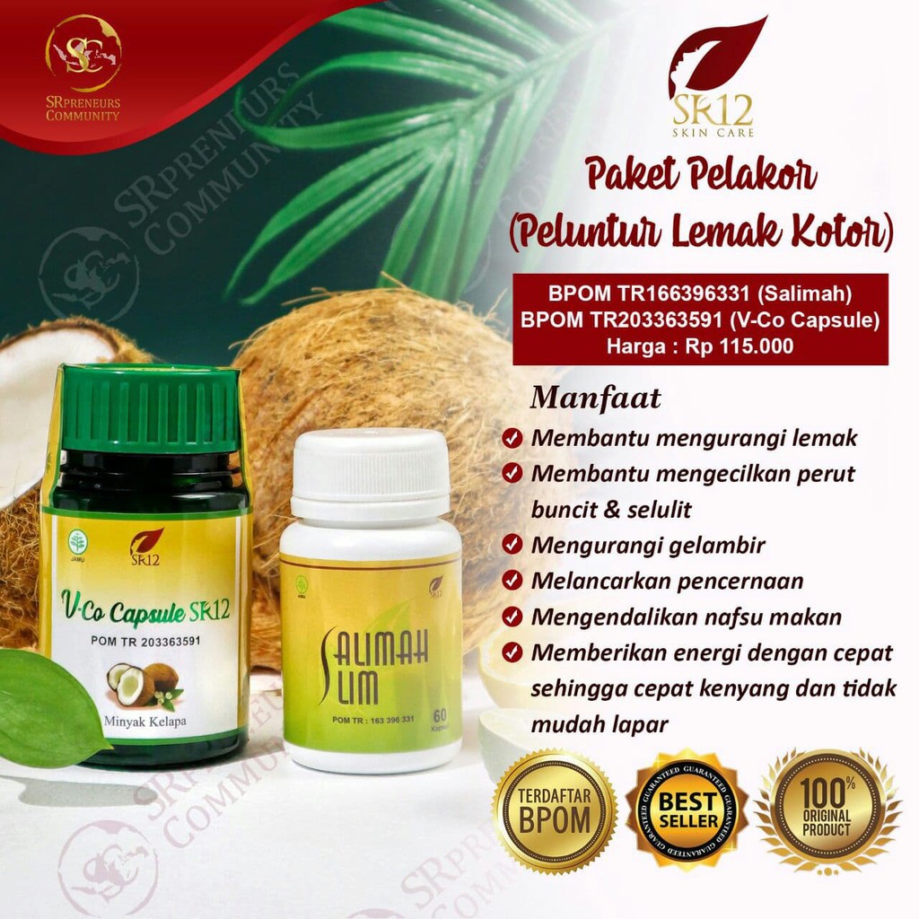 ✅ TERLARIS ✅ PAKET PELUNTUR LEMAK PELAKOR DIET HERBAL SALIMAH SLIM VCO SR12