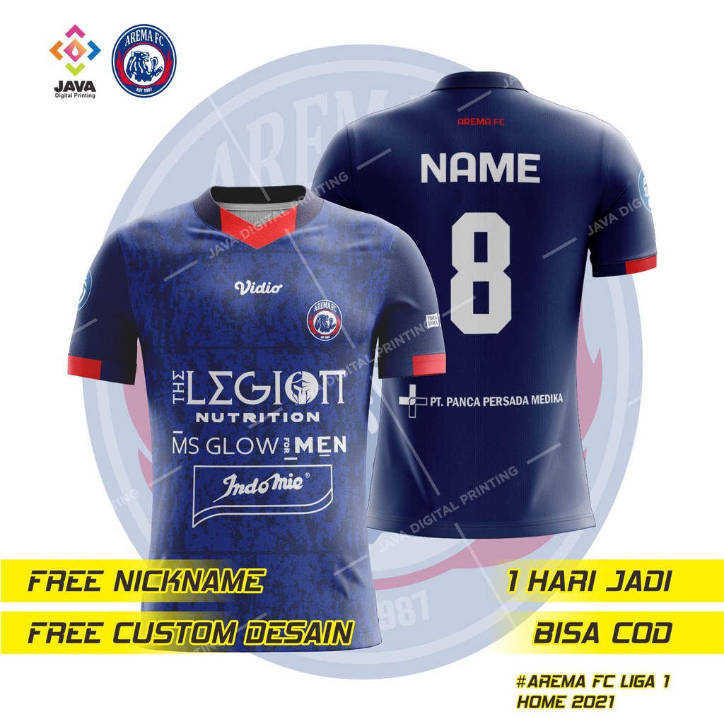 JERSEY KAOS BAJU AREMA FC HOME LIGA 1 2021/2022 FULL PRINTING FREE NAMA FREE NOMOR, BISA CUSTOM LOGO
