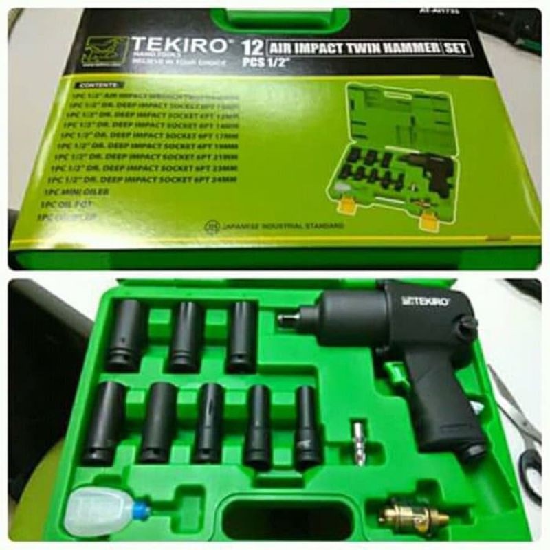 AIR IMPACT SET 1/2 INCH 12 PCS TEKIRO TWIN HAMMER ALAT PEMBUKA BAUT TENAGA ANGIN IMPACT WRENCH IMPAC