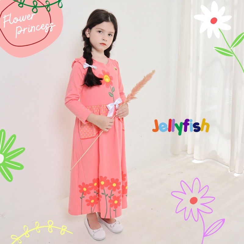 Gamis Long Dres Anak Perempuan Lucu Jelly Fish Flower Princes - Longdress Jellyfish 2 4 6 8 10 Tahun