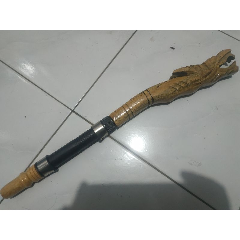 Gagang joran pancing pahul joran pancing pahul ukir pancing pahul motip naga tanduk timbul hitam