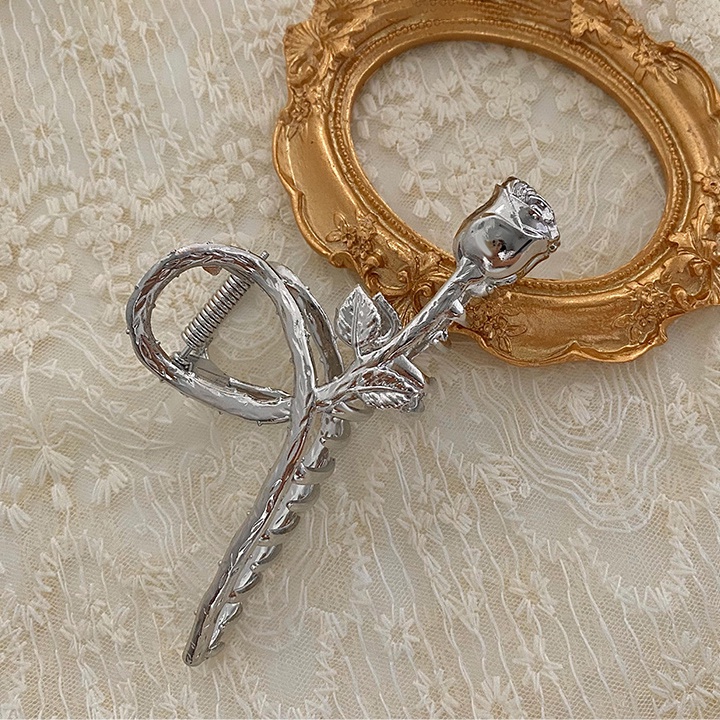Jepit Rambut Bentuk Mawar Warna Emas / Silver Untuk Wanita
