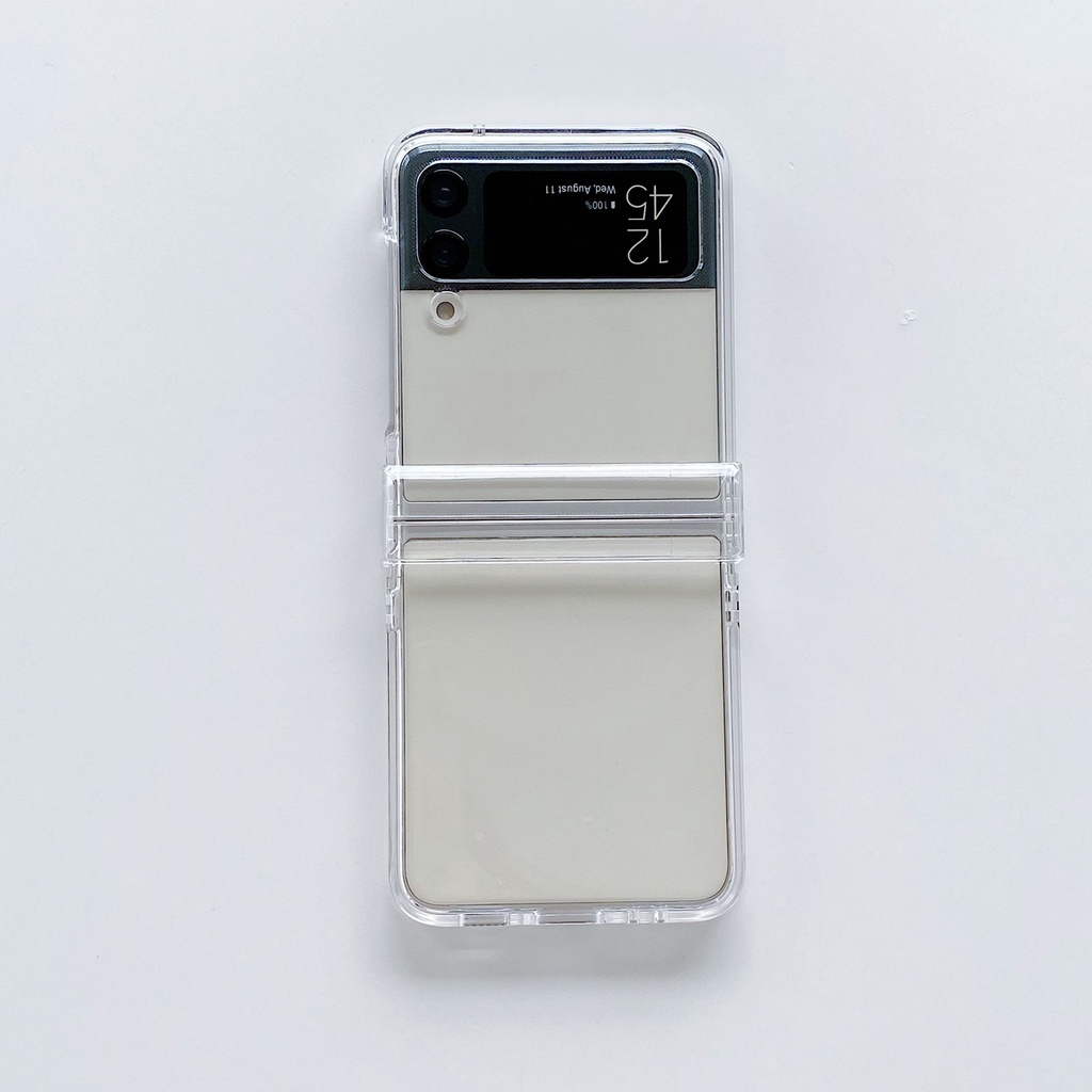 Case Bening Samsung Galaxy Z Flip 5 Flip 4 Z Flip 3 5G With Mid Cover Full Cover Casing Clear Transparant + Pelindung Tengah Anti Kuning