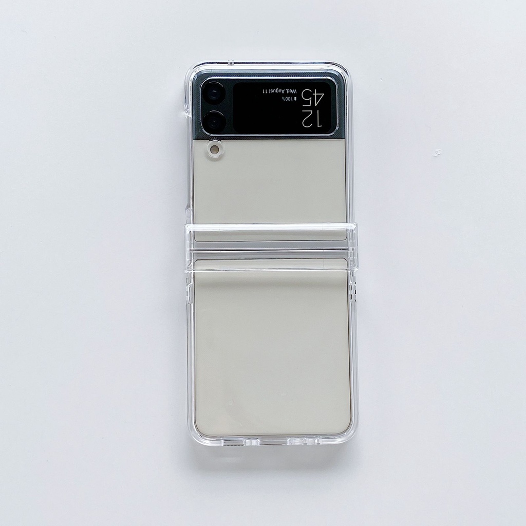Case Bening Samsung Galaxy Z Flip 5 Flip 4 Flip 3 5G With Mid Cover Full Cover Casing Clear Transparant + Pelindung Tengah Anti Kuning
