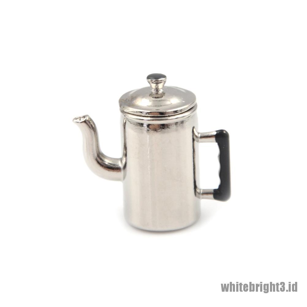 (white3) Miniatur Teko Air Bahan Metal Skala 1: 12 Untuk Rumah Boneka