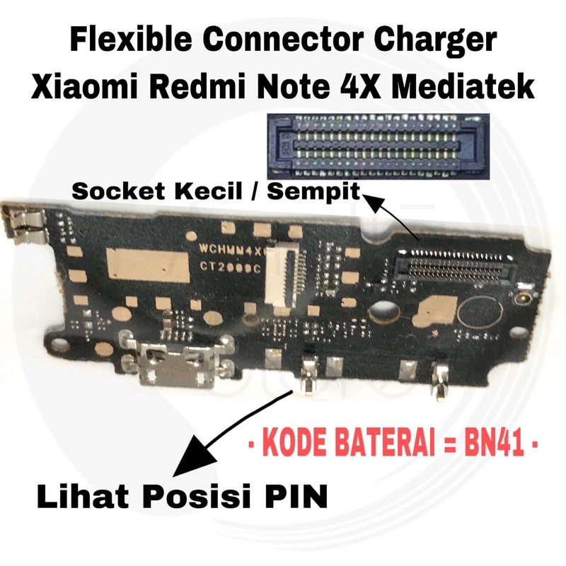 Flexible Connector Konektor Charger Xiaomi Redmi Note 4X Mediatek Socket Small Con Kecil Sempit