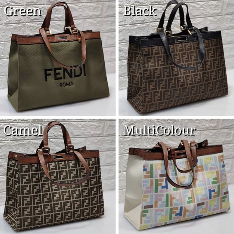 Tote Bag Kanvas Pria Wanita Trendy Camera Besar Pakai Resleting  AZ83  Fendi Tote Canvas Monogra