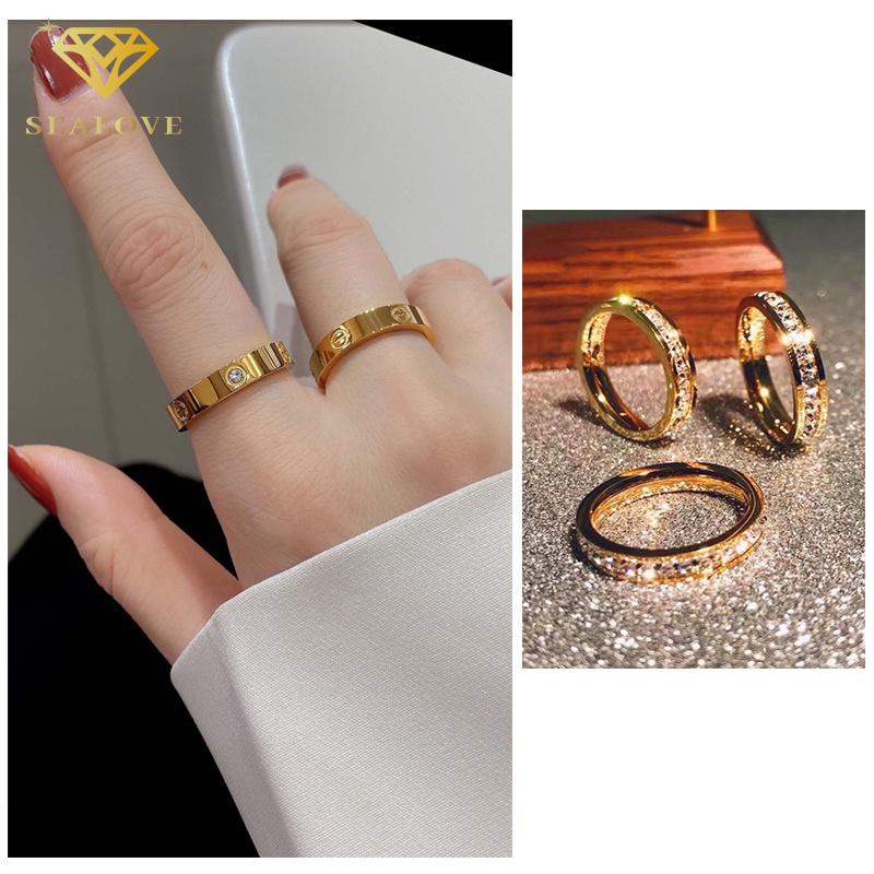 Cincin Titanium Wanita Anti Karat Asli Premium Ring Berlian kristal Klasik Emas 18k Korea Aksesoris Wanita