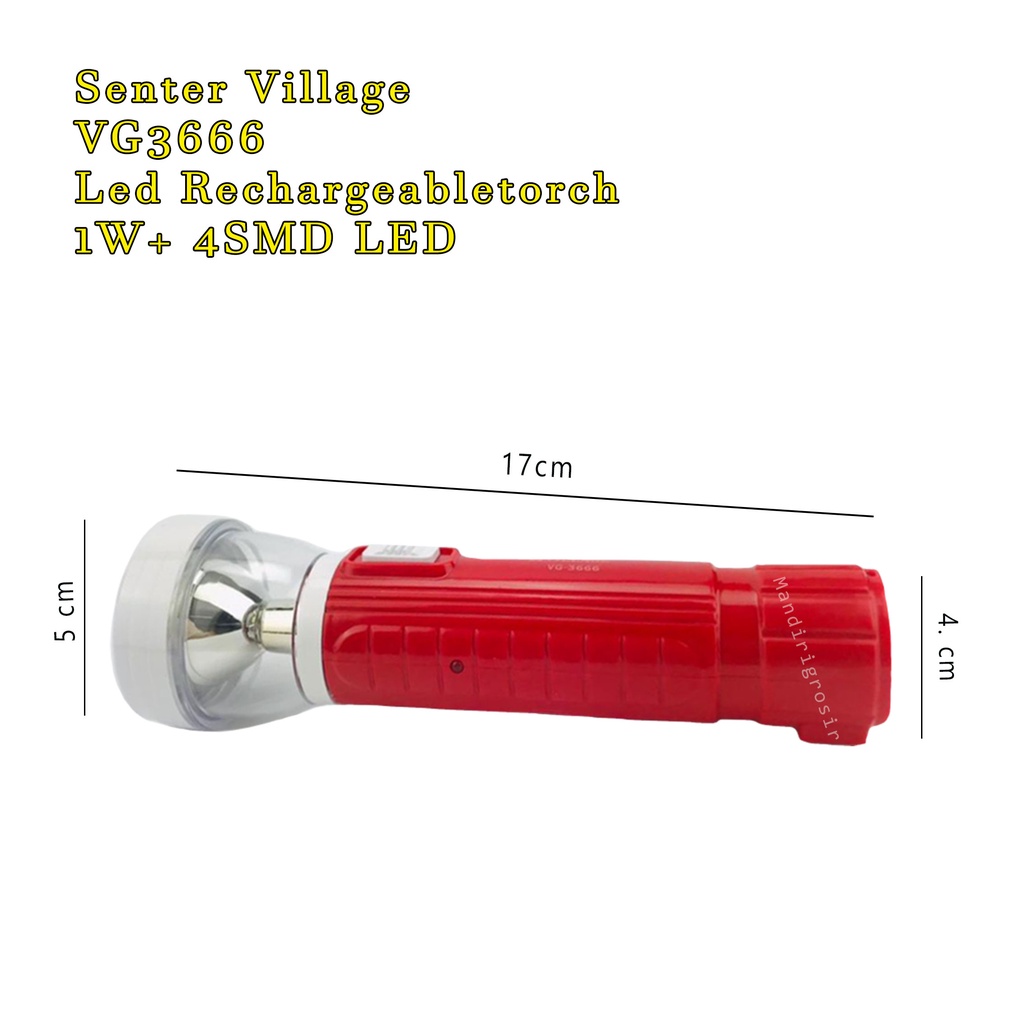 Village*Senter  * VG3666 * Senter Led Rechargeabletorch * 1W+ 4SMD LED