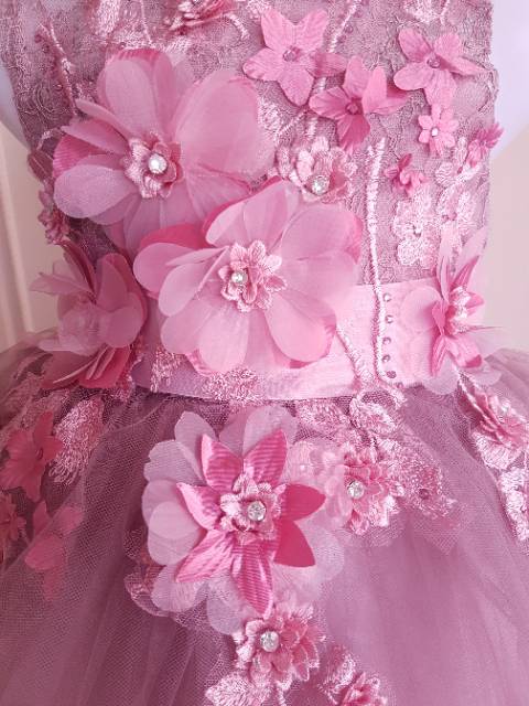 GA2567 PREMIUM NICOLINE  DRESS DUSTY ROSE gaun pesta tutu ulang tahun anak perempuan princess import