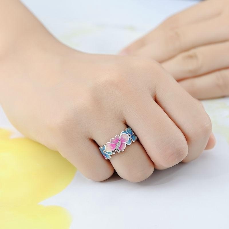 Cincin Desain Bunga Kupu-Kupu Bahan 925 Silver Untuk Wanita Butterfly