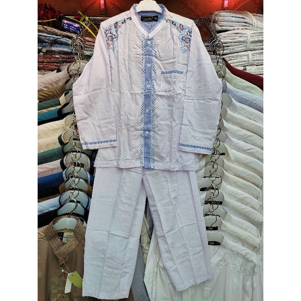 Baju Koko Stelan Anak Al-Luthfi Putih Bordir Lengan Panjang