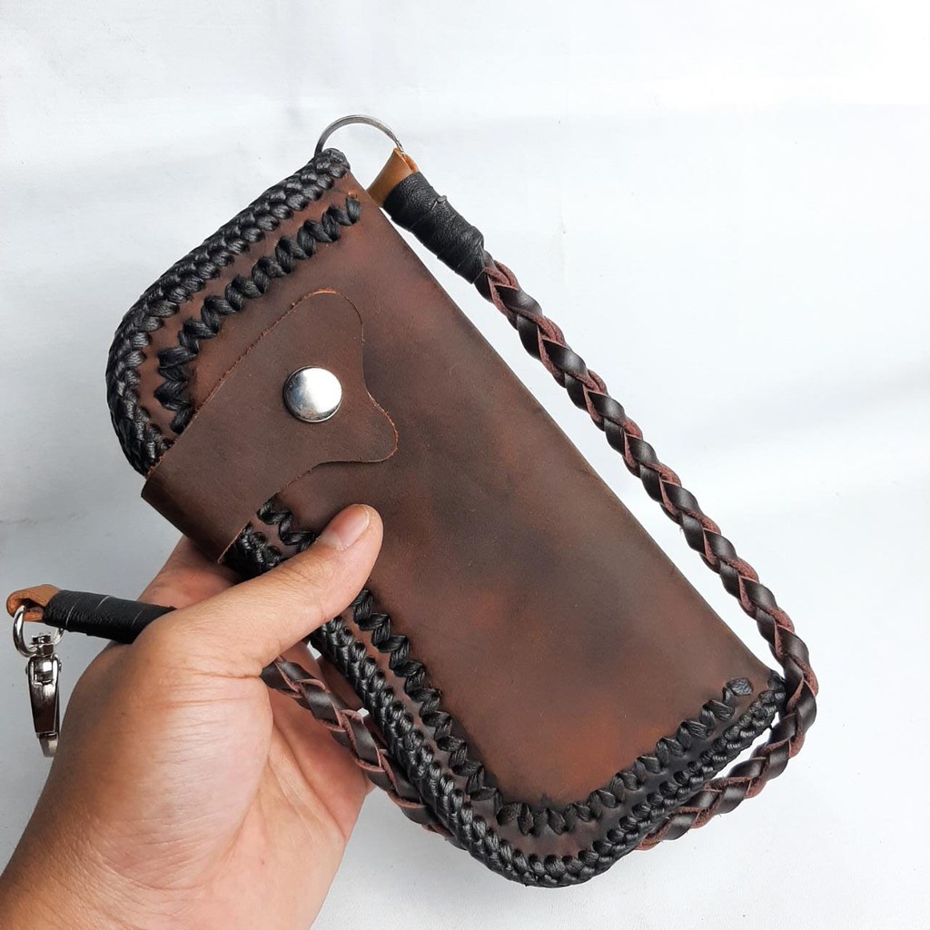 Dompet kulit panjang sulam handmade berbahan kulit sapi asli CH(crazy horse) asgar