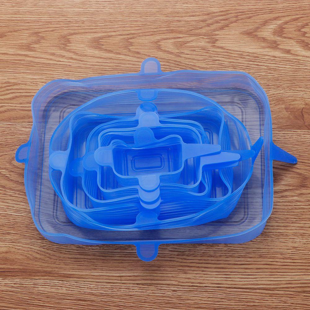 R-FLOWER Penutup Mangkok Universal 4warna Makanan Segar Peralatan Masak Reusable Seal Bulat Kotak