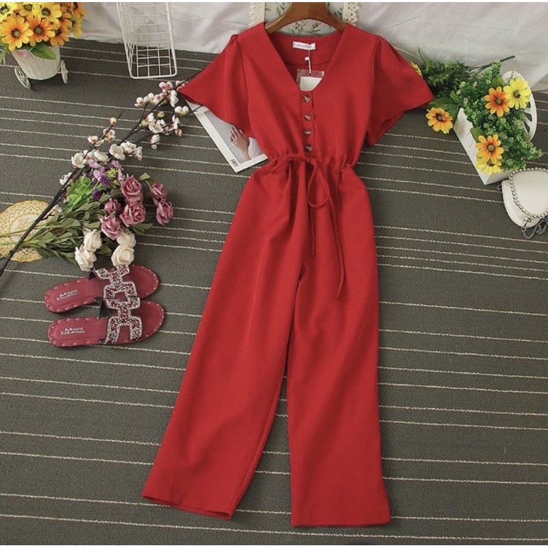 jamsuit panjang wanita busui / jumpsuit vneck button / K013510