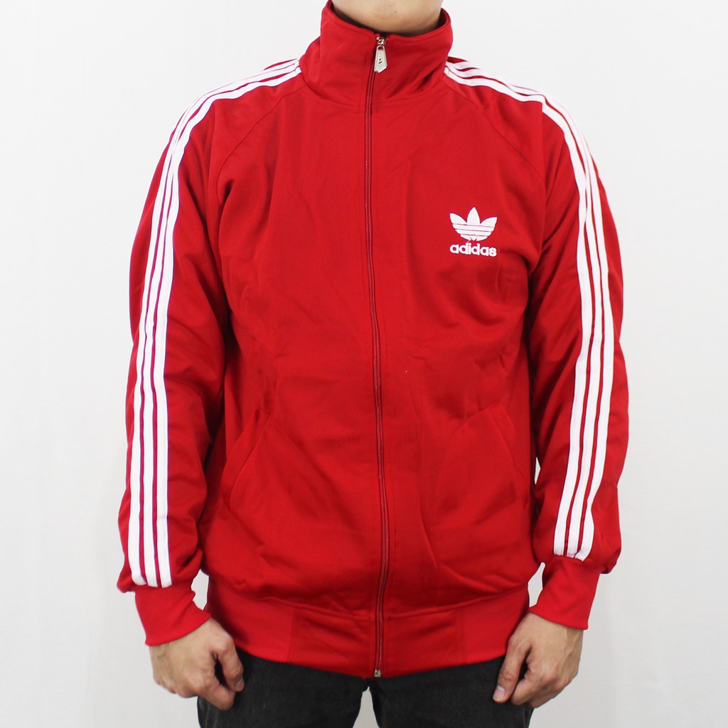 JAKET ADIDAS FIREBIRD MERAH LIST PUTIH M L XL - JAKET OLAH RAGA - SWEATER PRIA - TRAINING OLAH RAGA