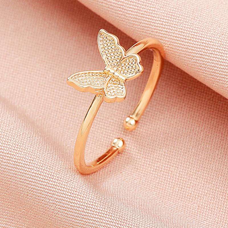 Ring Cincin New Sweet Metal Butterfly Ring Fashion Retro Minimalist Open Ring