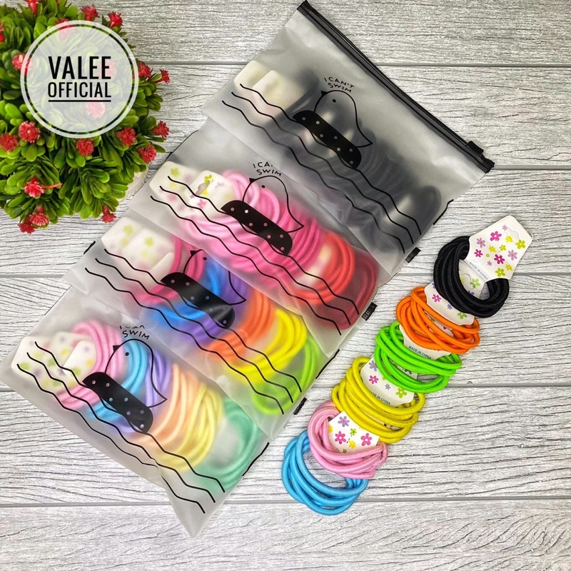 [COD] Ikat Rambut Karet Gelang Polos Elastis Gaya Korea Untuk Wanita Isi 36PCS + FREE POUCH